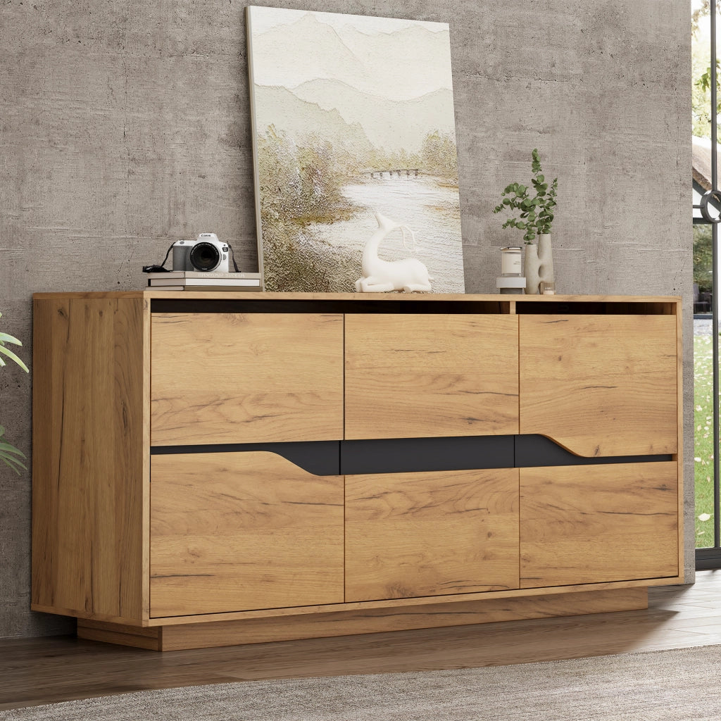 Credenza a 3 ante con divisori regolabili; chiusura ammortizzata; per soggiorno; 140 × 40 × 70 cm