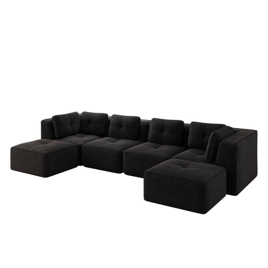 Divano Angolare Modulare con Ottomane ¨C MINIMAL ¨C Nero, Tessuto