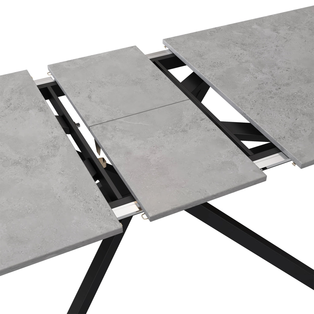 Tavolo da pranzo allungabile in MDF nero e grigio con gambe incrociate, versatile e moderno