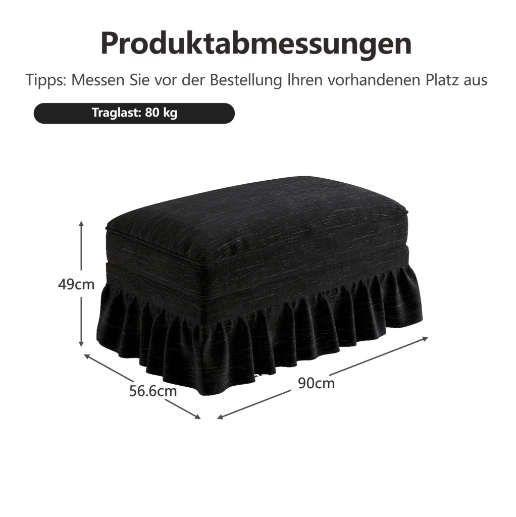 Pouf Windsor in Tessuto Chenille Nero con Design Versatile