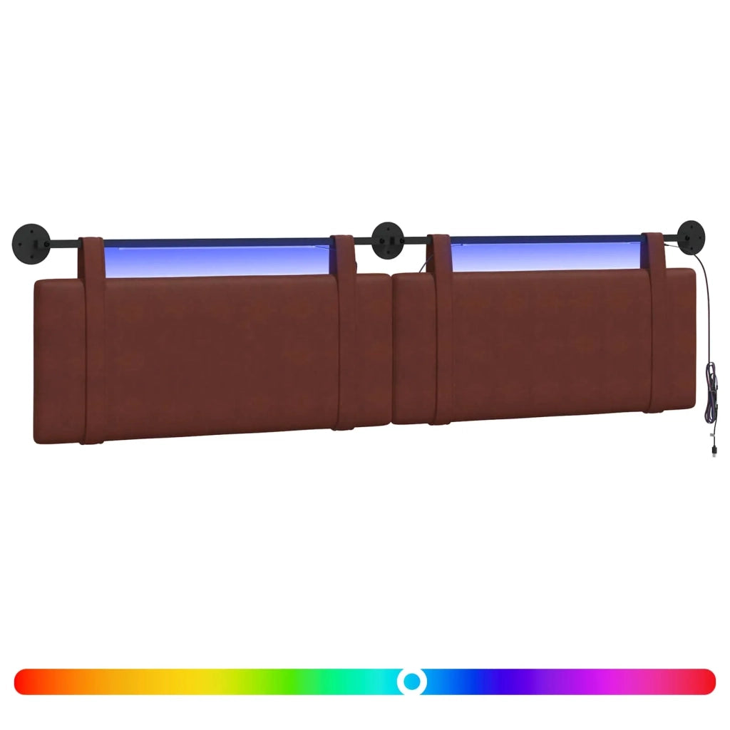 Testiera | Testata sospesa Con luce LED Marrone Lucido PU Antico