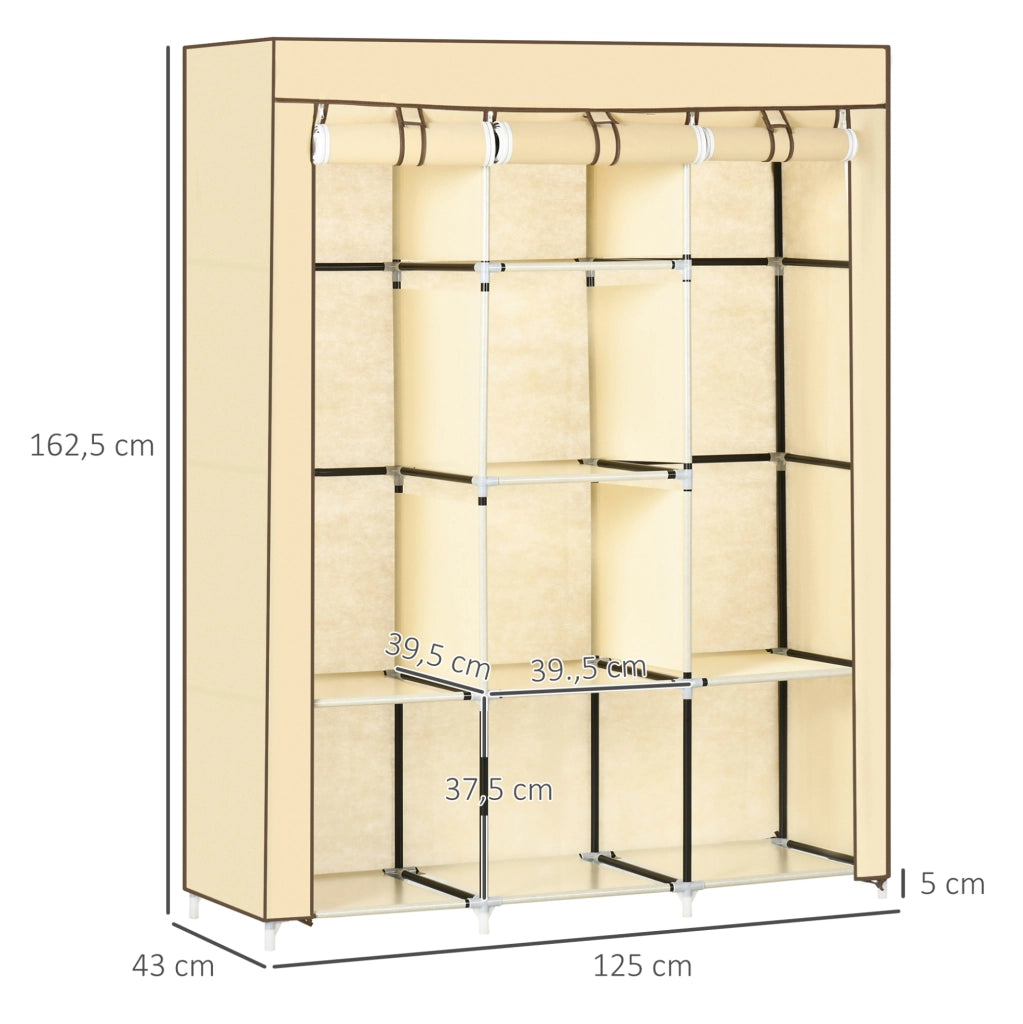 Armadio in tessuto beige con 8 ripiani e 2 aste