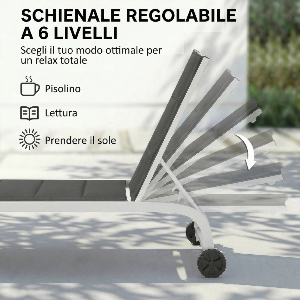 Lettino da Giardino con Ruote ¨C Minimal ¨C Texteline Grigio Scuro e Bianco