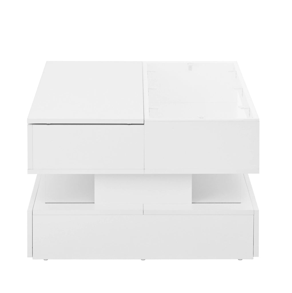 Tavolino da salotto con piano alzabile, illuminazione LED a 16 colori, struttura in truciolato bianco 70x67x57 cm