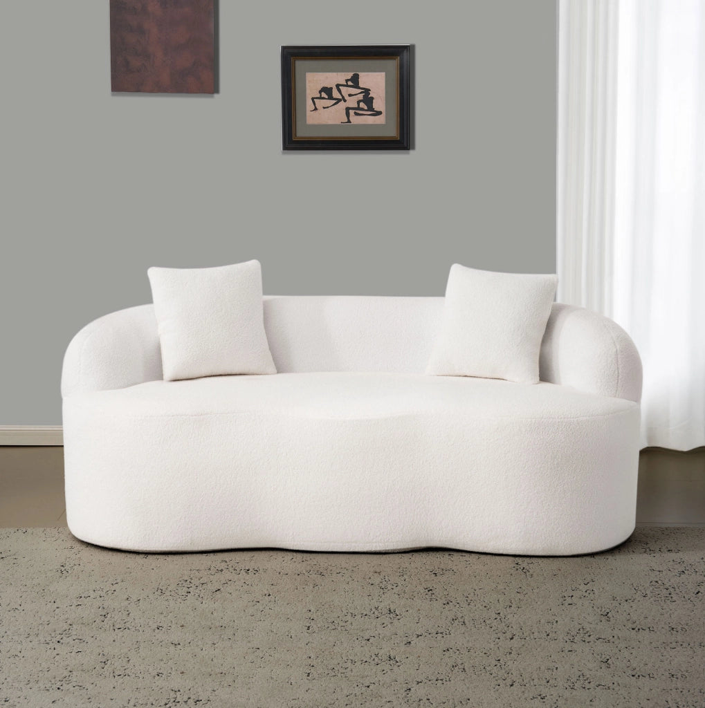 Divano loveseat 2 posti curvo con 2 cuscini; schiuma e molle; bianco