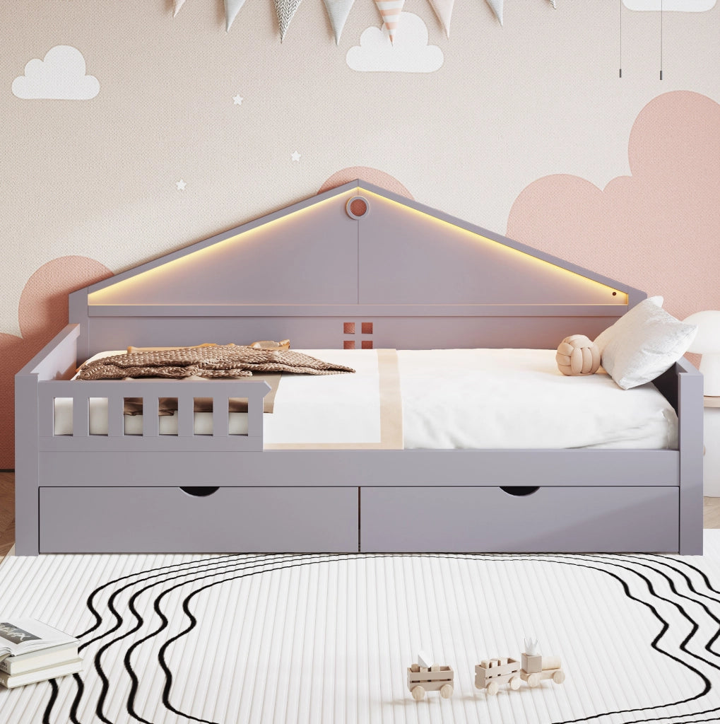 Letto multifunzione 90 x 200 cm con LED e due cassetti
