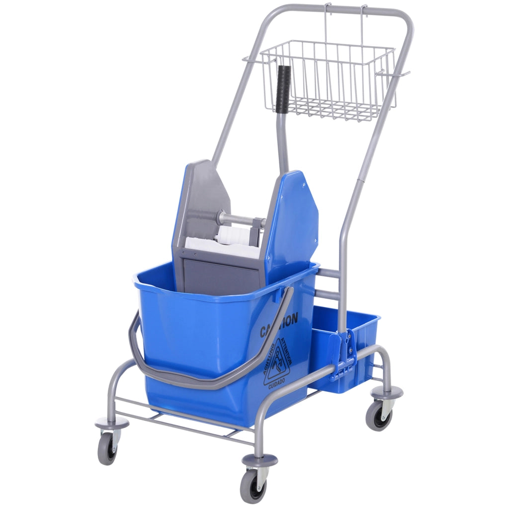 Carrello per pulizie blu con secchio da 25 L e strizzatore