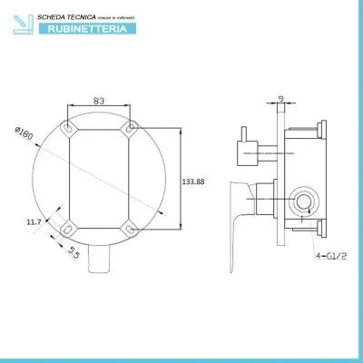 Set miscelatori lavabo alto bidet e doccia con deviatore in ottone Flat