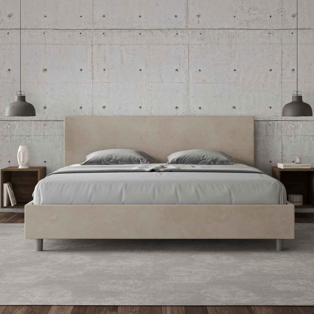 BS COM Letto matrimoniale king size contenitore imbottito 190x190 microfibra sabbia