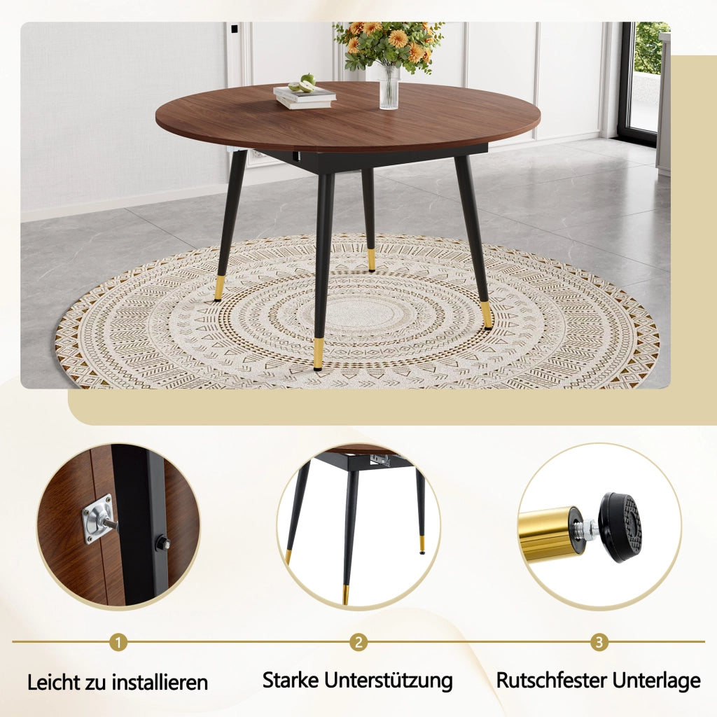 Tavolo da pranzo allungabile rotondo trasformabile in ovale in MDF e metallo color noce 135 × 85 × 77 cm