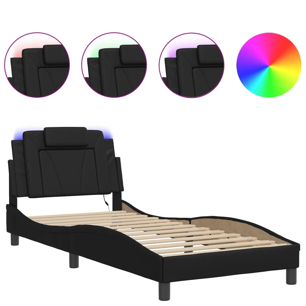 Giroletto Viana con LED senza Materasso-Struttura Letto Nero 90x190 cm