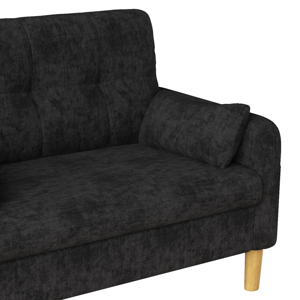 Divano 2 posti 119x78x85 cm in ciniglia grigio con 2 cuscini e tasca laterale