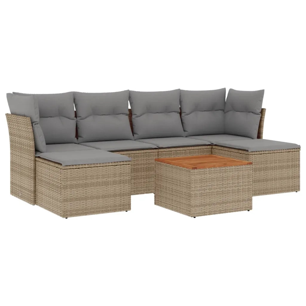 Set Divani da Giardino 7 pz con Cuscini Beige in Polyrattan