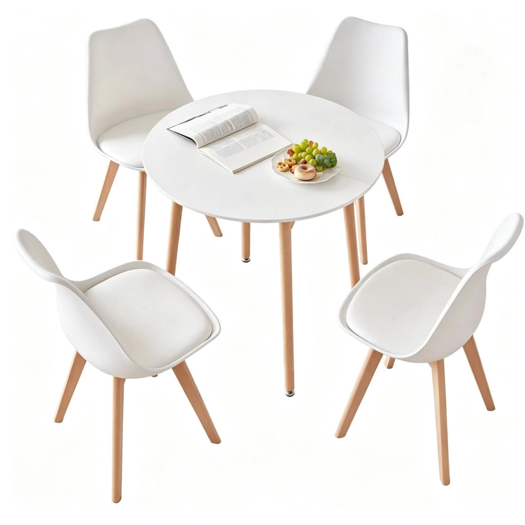 Set da Pranzo Moderno con Tavolo Rotondo Ø80 cm e 4 Sedie in Legno e Plastica