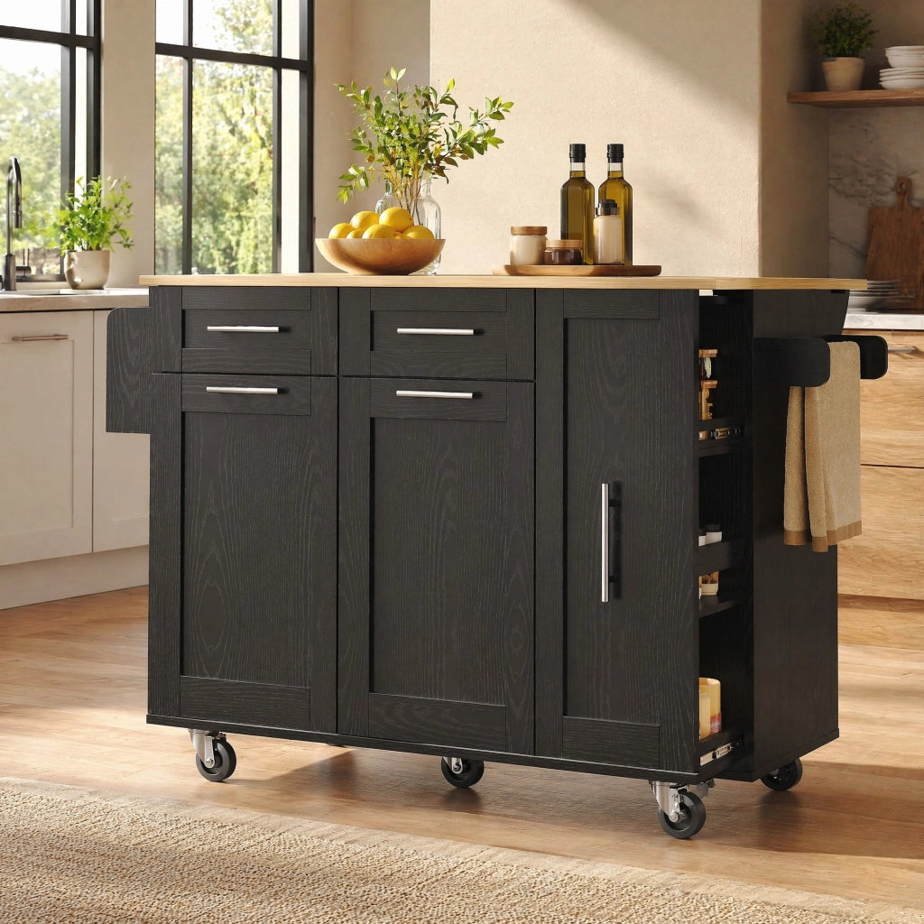 Isola da Cucina con Piano Pieghevole e Ruote Bloccabili 110 x 46 x 90.5 cm Nera - per Cucina