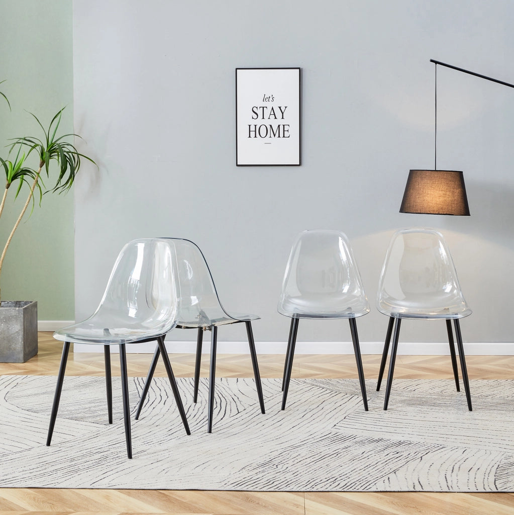 Set 4 sedie da pranzo trasparenti 44x36 cm con gambe in metallo nero