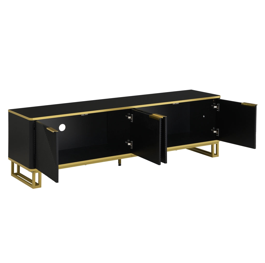 Mobile TV in MDF Nero con Design Geometrico, 160 x 37,5 x 48 cm