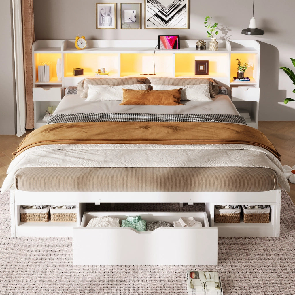 LETTO Contenitore 180x200 cm con LED Bianco