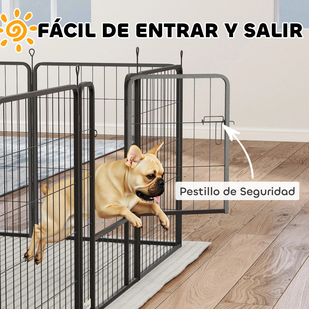 Recinto per Cani 12 Pannelli Pieghevole con Porte e Chiusura ¨C Minimal ¨C Nero 68x80 cm