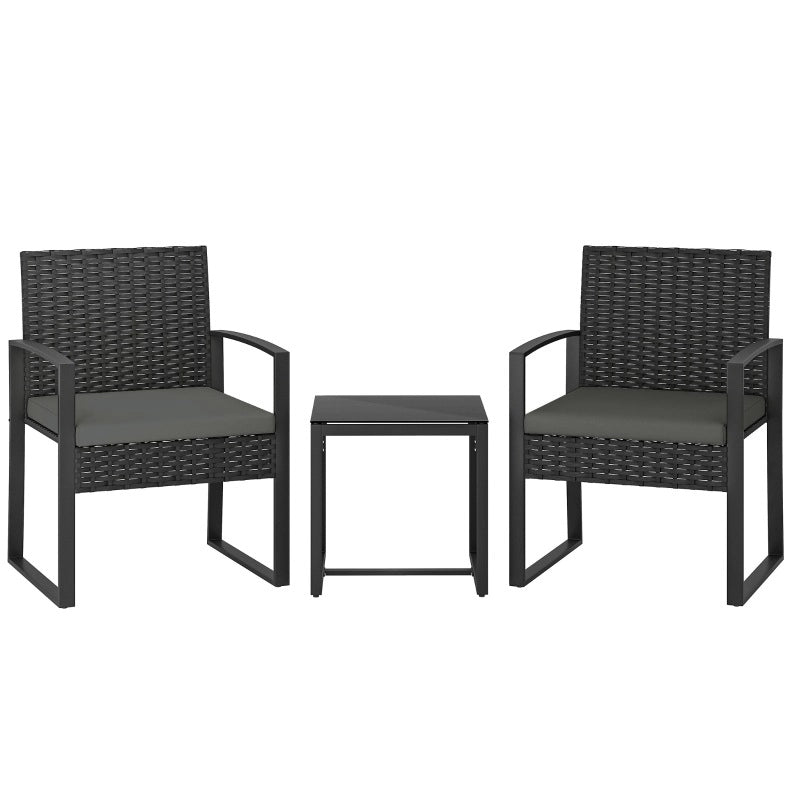 Set da giardino 3 pezzi con 2 poltrone e tavolino grigio scuro