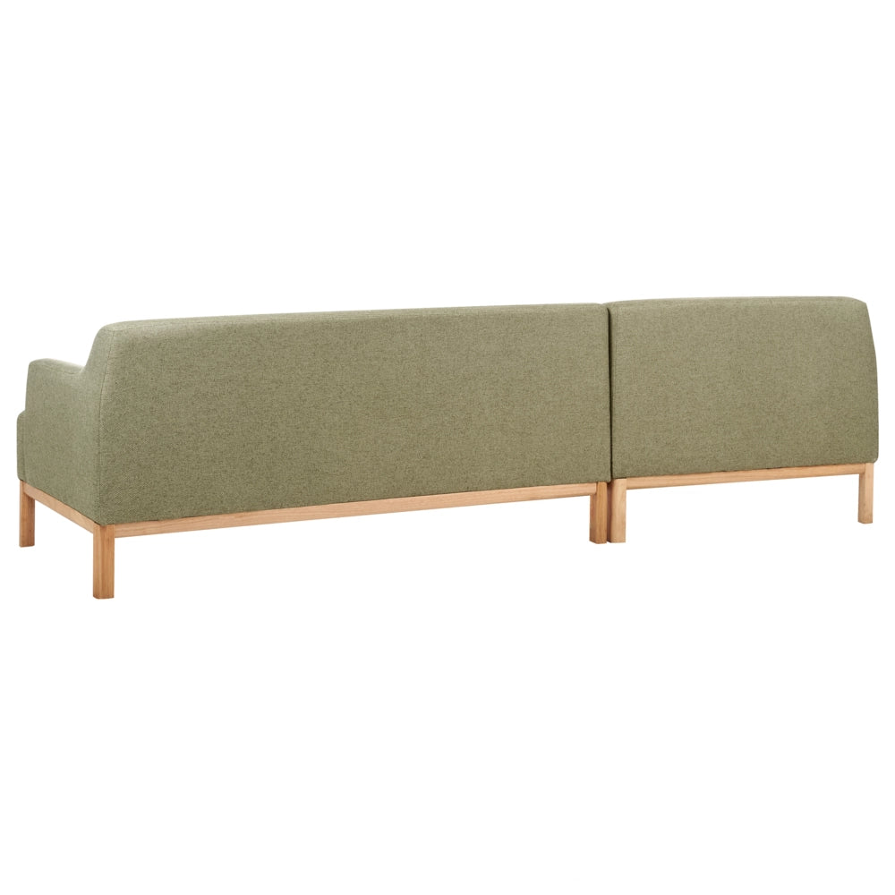 Divano angolare a destra Tessuto poliestere verde Gambe di legno Soggiorno elegante