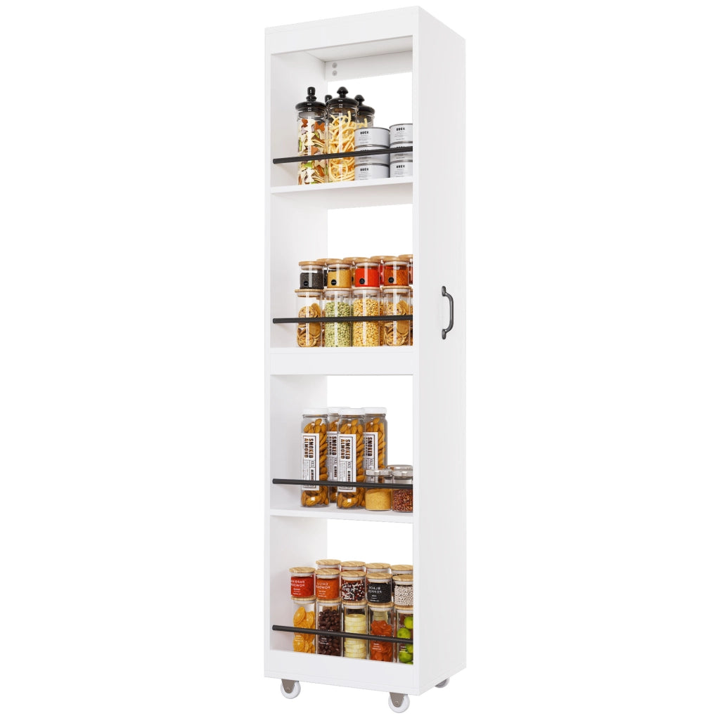 Libreria stretta su ruote 40x30x160;5 cm con barre di protezione in MDF bianca