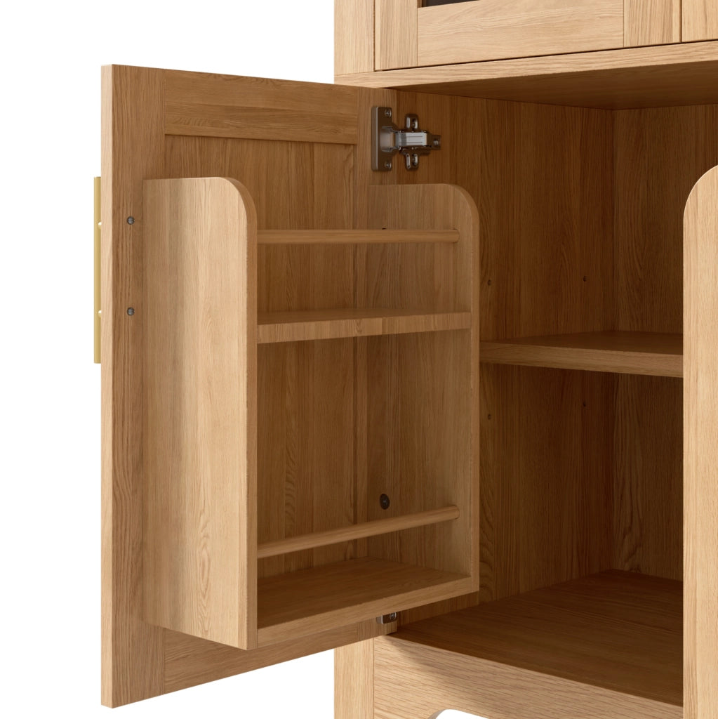 Credenza verticale 110x40x185 cm in MDF e truciolare naturale con vetrina