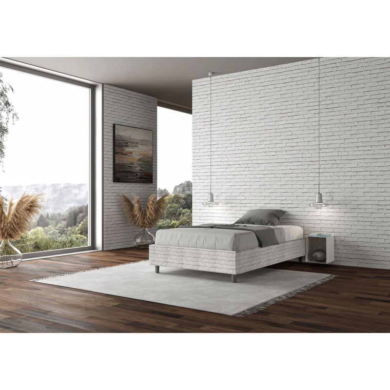 Letto Sommier imbottito 1 piazza e mezza 120x190 cm tessuto Aragona Azelia - Bianco,Senza rete