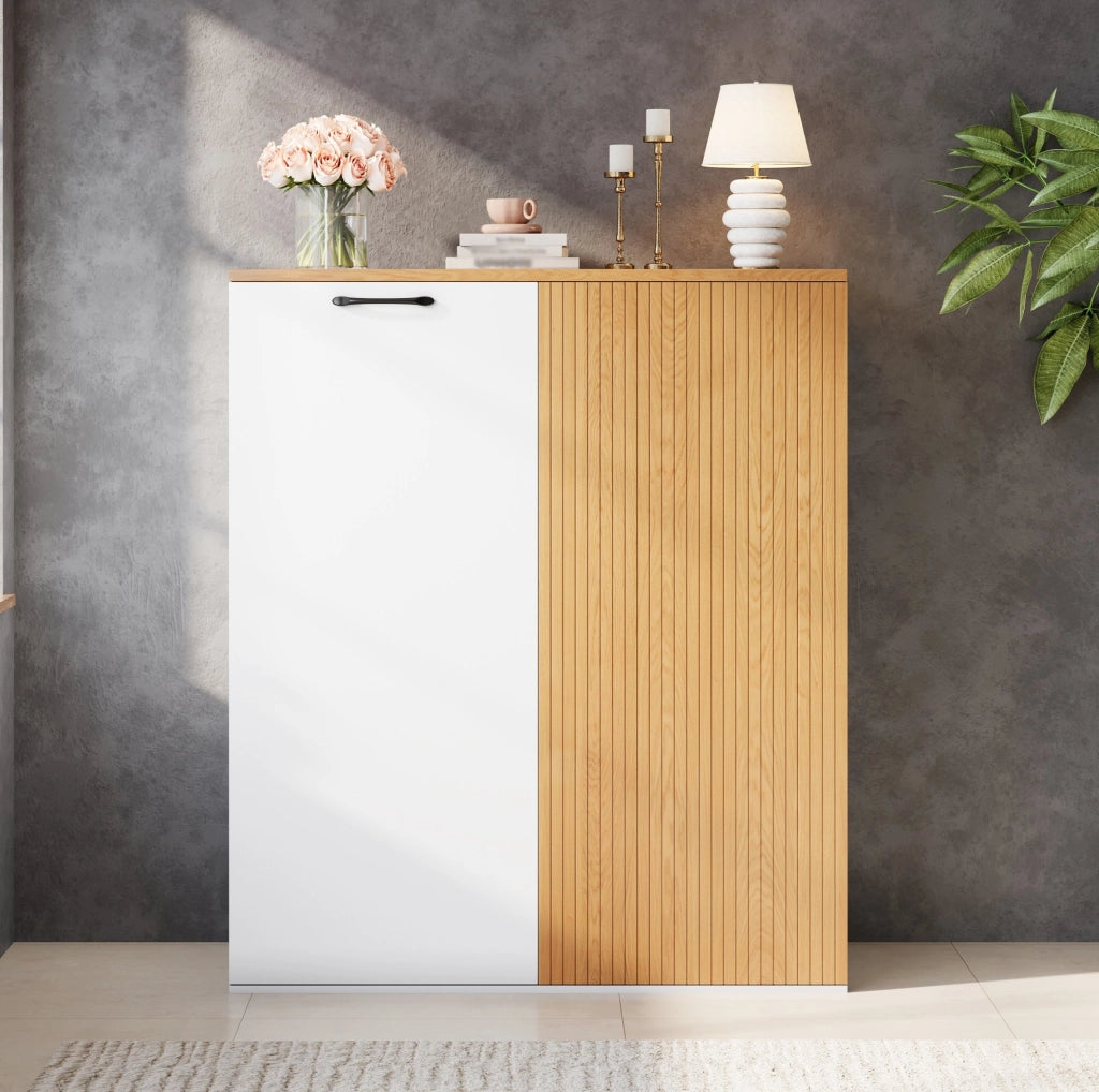 Armadio Archivio Moderno 80x40x110 cm in MDF Bianco e Rovere con Ante Soft-Close