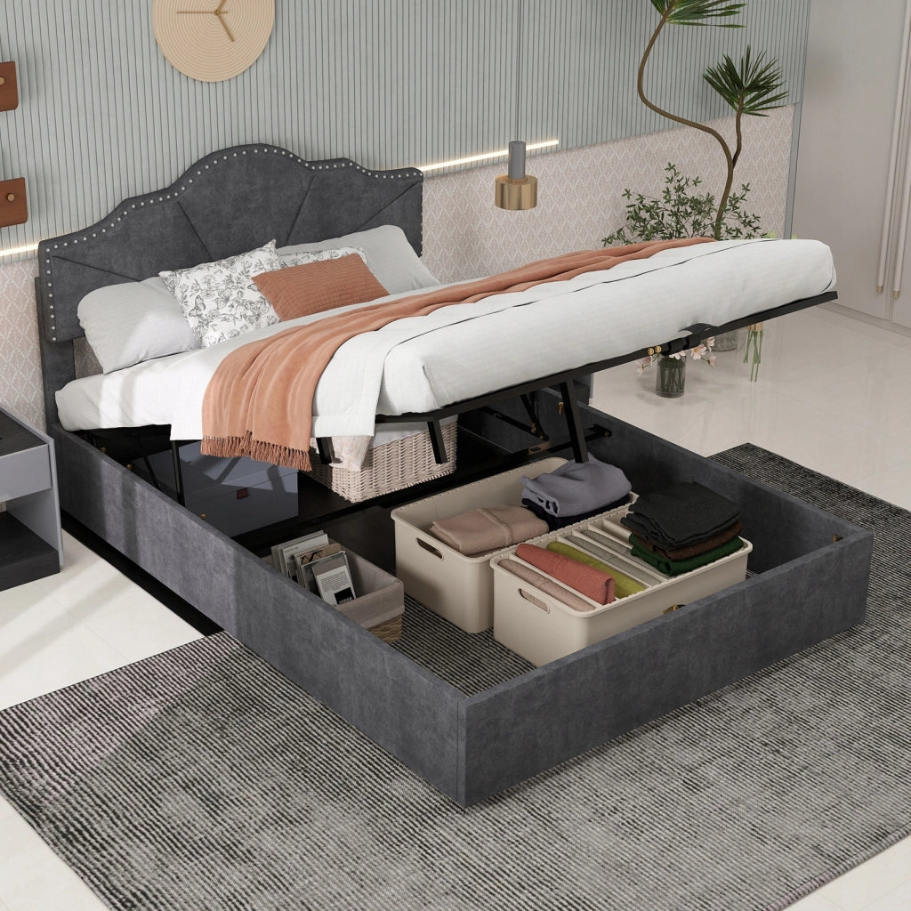Letto imbottito 160x200 grigio con base sollevabile - Xylo