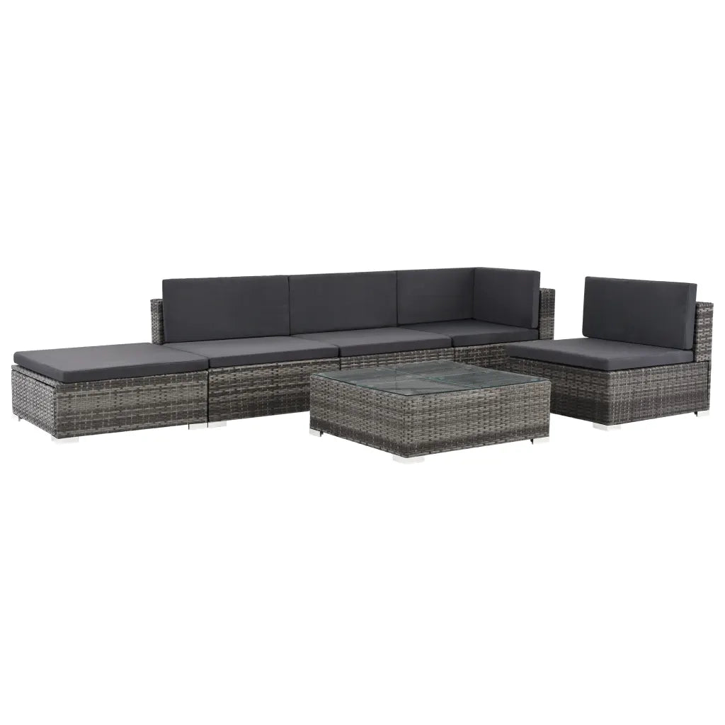 Set Divani da Giardino 6 pz con Cuscini in Polyrattan Grigio 48334