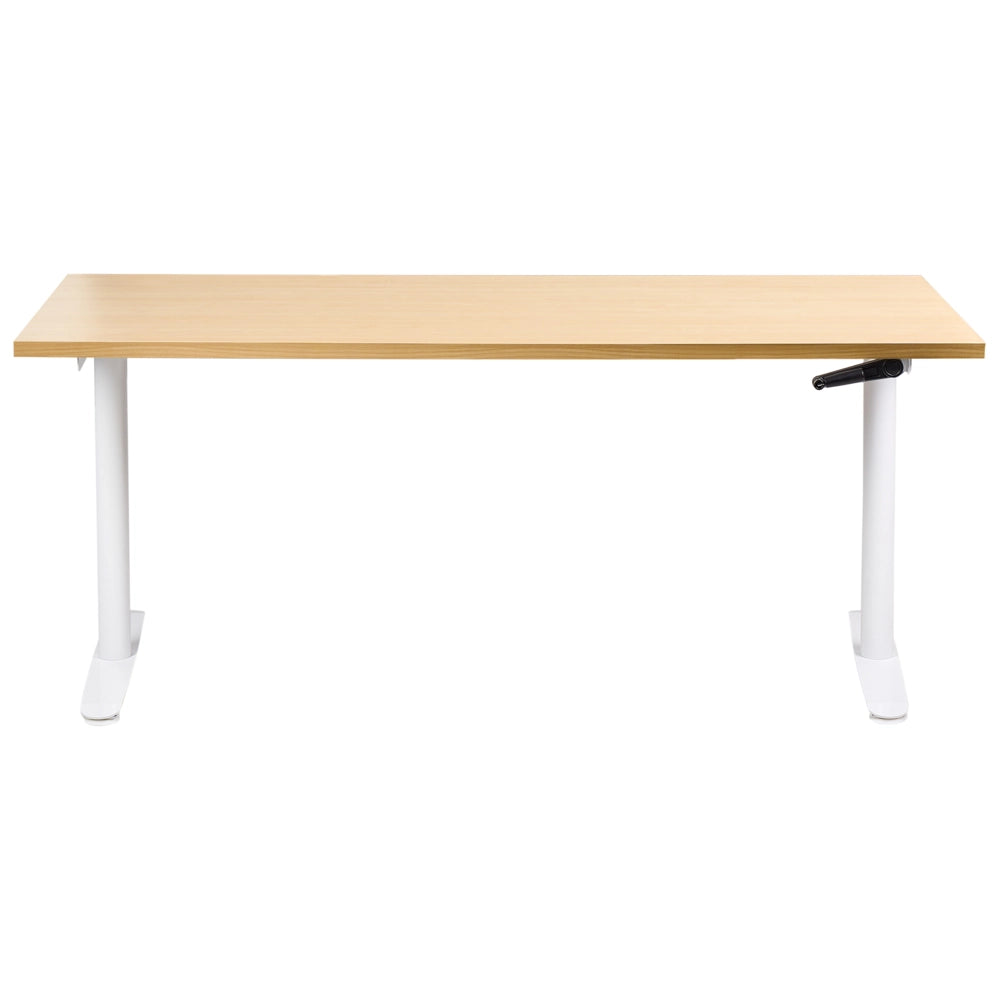 Scrivania regolabile manualmente bianco e marrone chiaro 160 x 72 cm Struttura in acciaio verniciato a polvere
