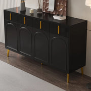 Credenza nera 140 cm con 4 ante, 4 cassetti e dettagli dorati