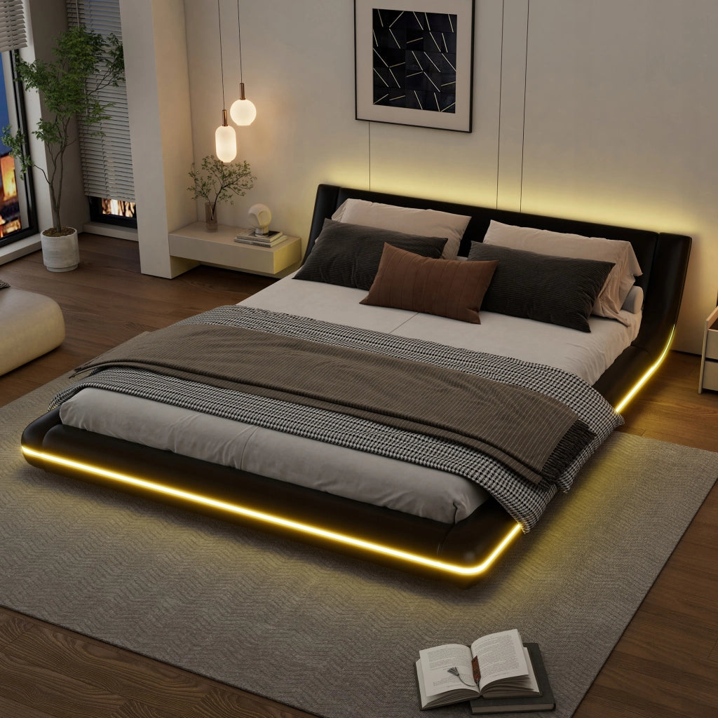 Letto basso - Xylo - 160x200 - Nero - Luci LED