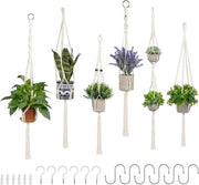 Set di ornamenti per piante in cotone naturale da 6 pezzi per vasi e piante - decorazione interna e esterna per soffitto, balcone e parete - decorazione boho in beige
