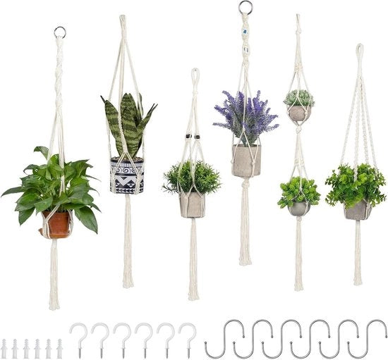 Set di ornamenti per piante in cotone naturale da 6 pezzi per vasi e piante - decorazione interna e esterna per soffitto, balcone e parete - decorazione boho in beige