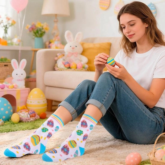 Sokke di Pasqua - 2 Paia - con Disegno di Uovo di Pasqua - Ideali per le Feste di Pasqua - Perfetti come Regalo di Pasqua - Sokke da Festa