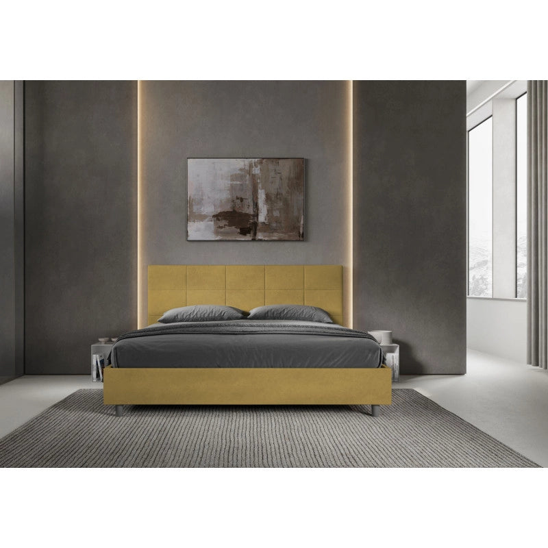 Letto imbottito Matrimoniale 190x190 cm Mika - Senza rete,Microfibra,Ocra