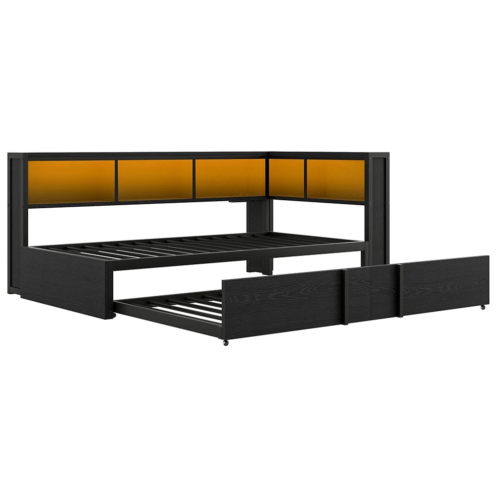 Letto giorno metallico 90x200cm?- Xylo - contenitore LED USB nero