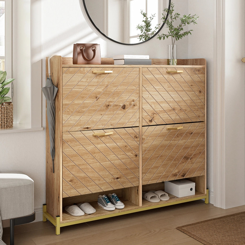 Scarpiera moderna effetto legno ¨C Scarpiera a 4 ante ¨C Scarpiera salvaspazio per ingresso, corridoio o disimpegno ¨C Robusta ed elegante