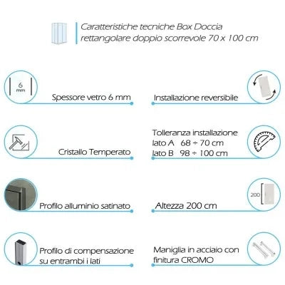 Box doccia angolare 70x100 cm doppio scorrevole in cristallo trasparente Ted