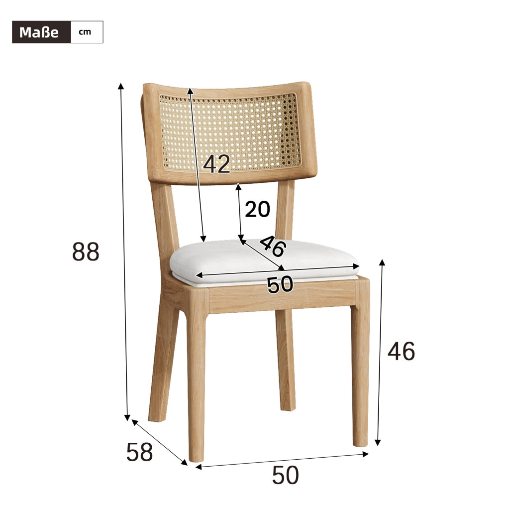 Set di 6 sedie da pranzo in legno massello con schienale in rattan color legno