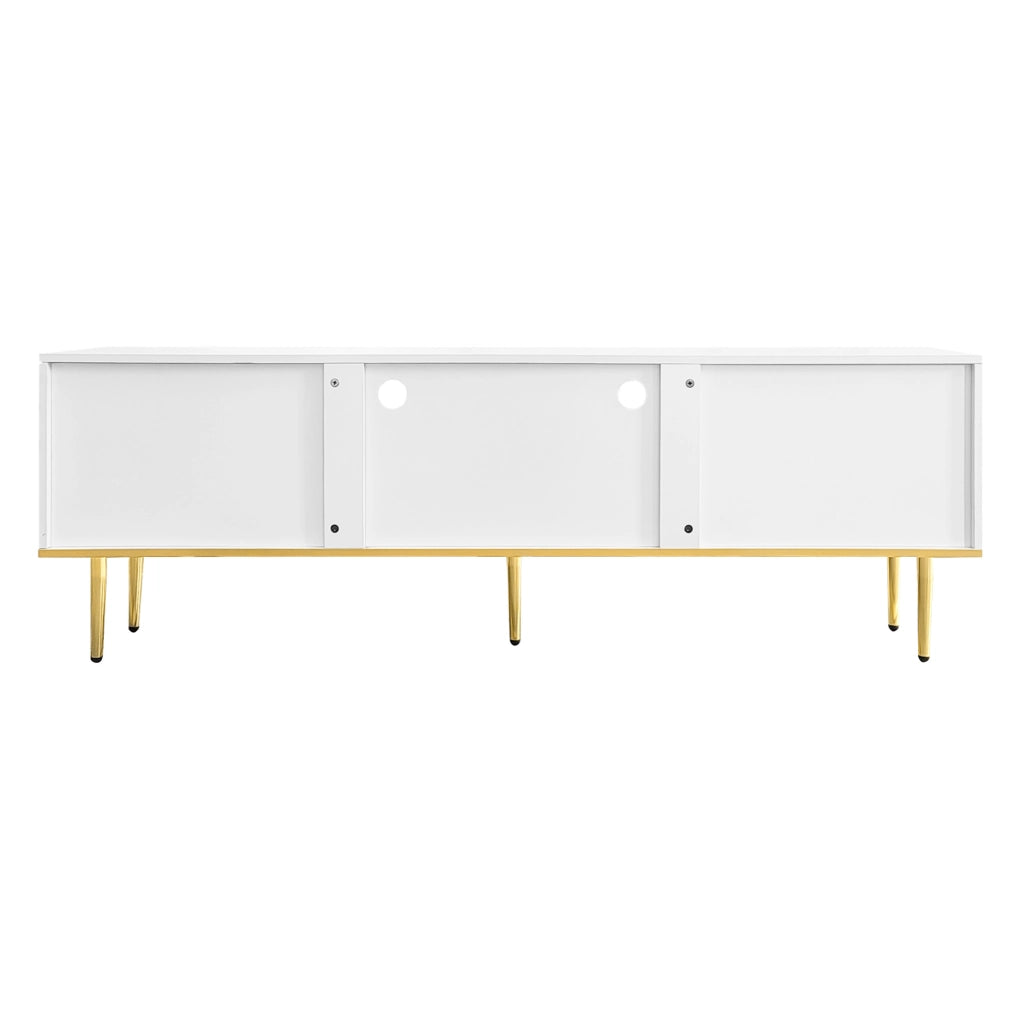 Mobile TV con 2 cassetti e 2 vani; 165 x 36 x 55 cm; pannello truciolare; bianco e oro