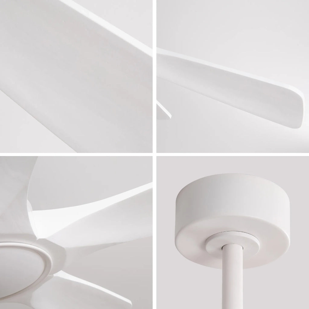 Ventilatore da soffitto 42 pollici bianco, 3 pale in legno massello rinforzate, motore DC reversibile, 6 velocità, 3CCT, memoria spegnimento, telecomando wireless