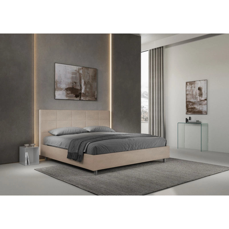 Letto imbottito Matrimoniale 190x200 cm Mika - Contenitore,Microfibra,Sabbia