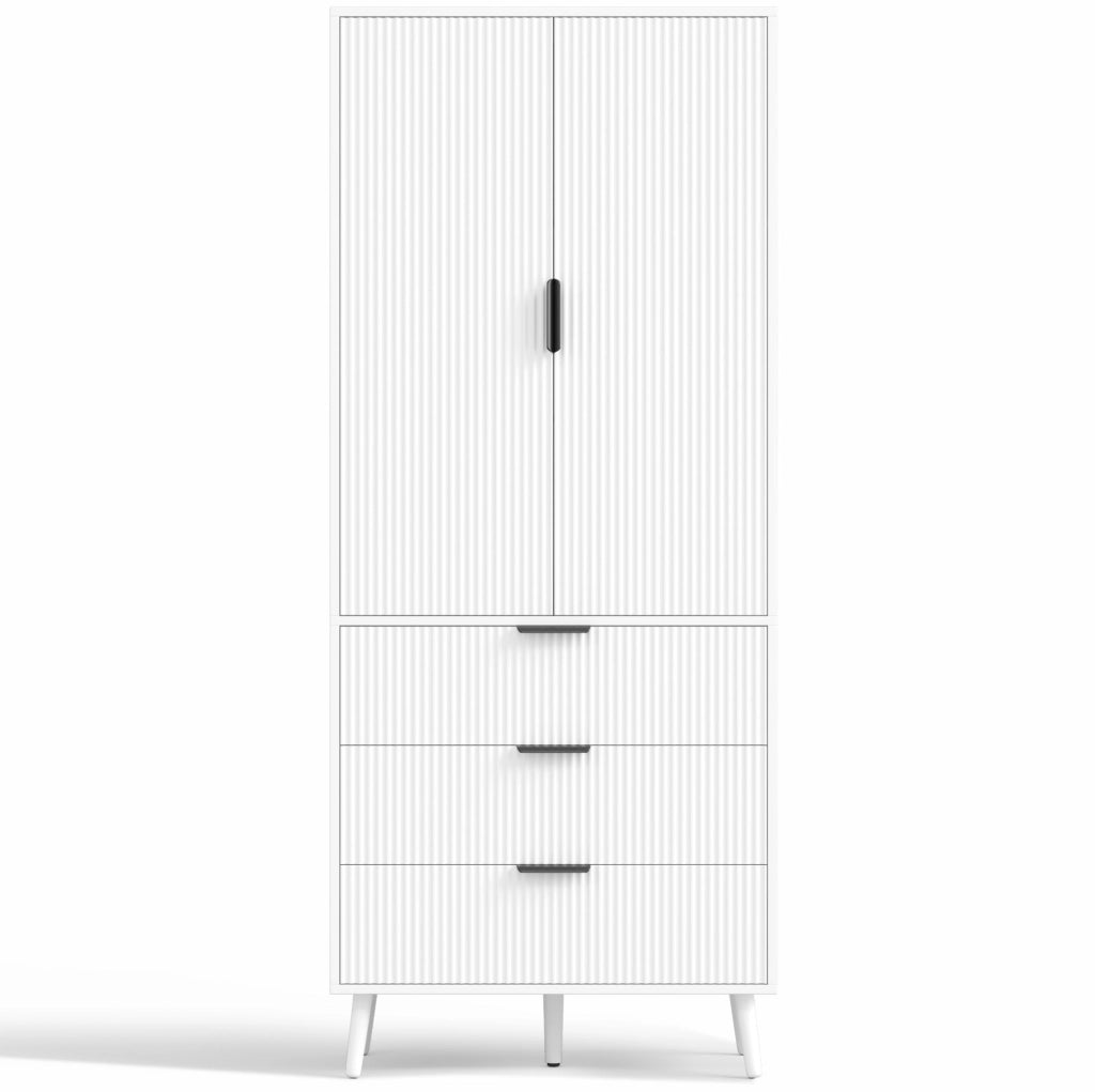 Mobile dispensa 75x35x180 cm con 2 ante, 3 cassetti e ripiani regolabili in MDF bianco