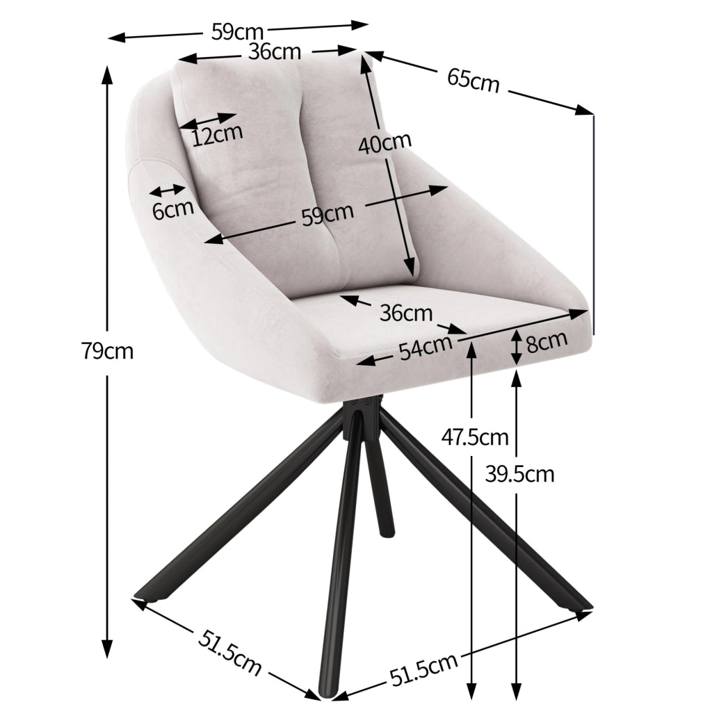 Set di 6 sedie girevoli a 360¡ã con rivestimento in velluto beige e struttura in metallo