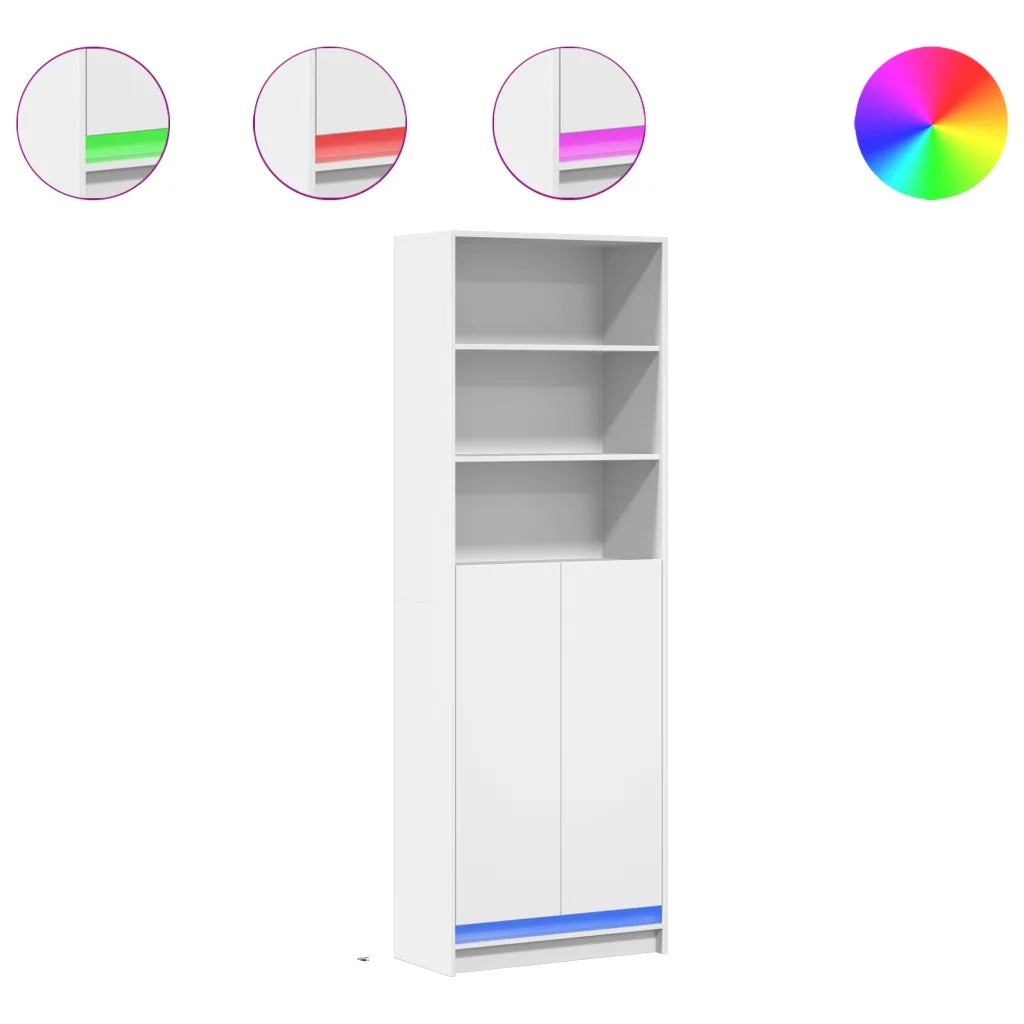 Credenza con LED-Buffet-Armadio da cucina Bianca 69x32,5x200 cm in Truciolato