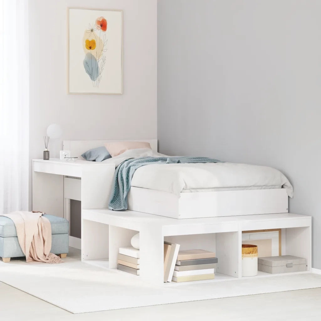 Comodino | Armadio da Notte | Mobiletto da notte con Scrivania Bianco 232x122x75 cm Legno Massello di Pino