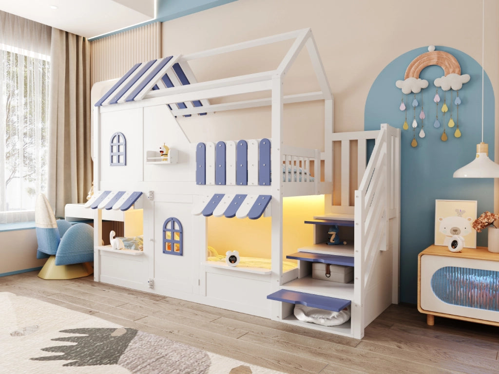letto a castello legno bianco blu 90 x 200 cm